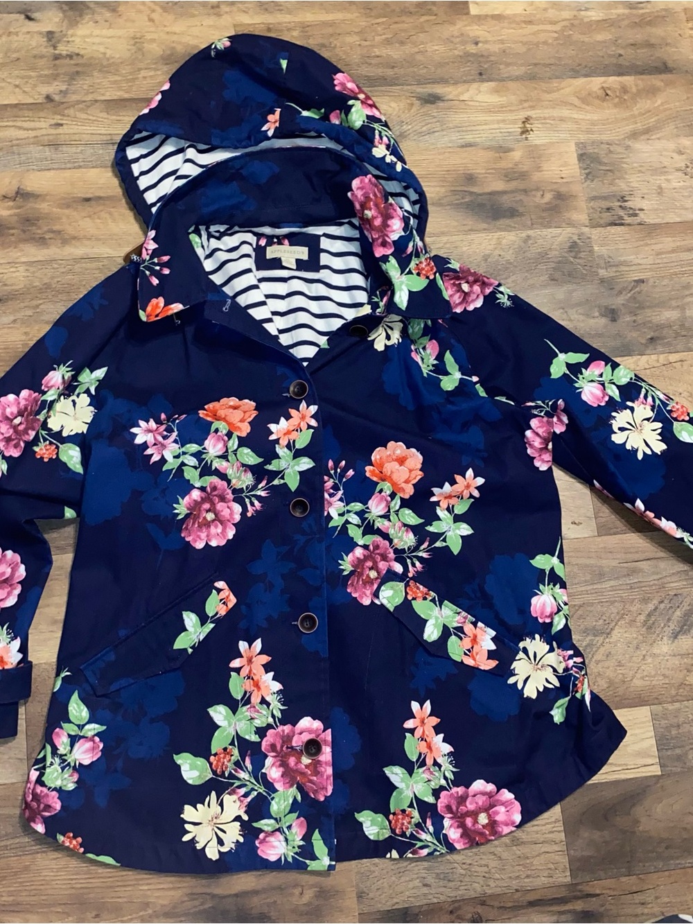 Appleseed's Navy Floral Hooded Trench Coat